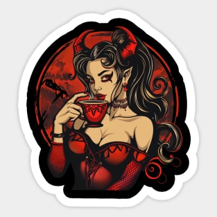 Caffeine Addict Evil Demon Girl Sticker